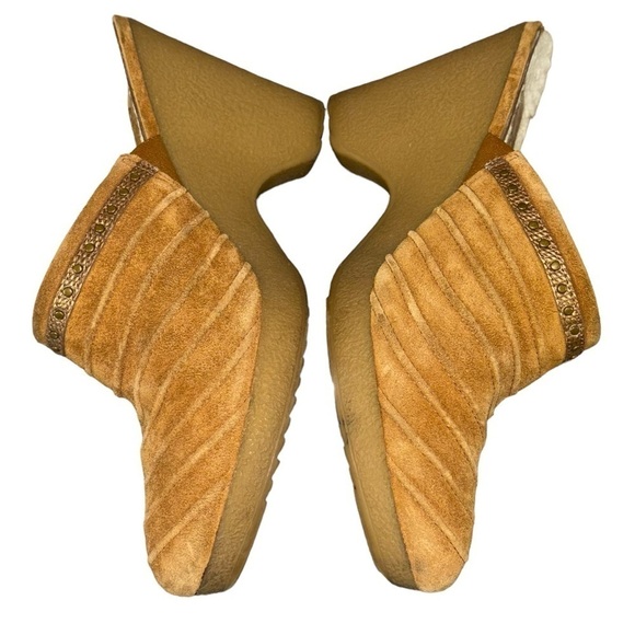 Cole Haan Sherpa Lined Suede Heeled Mules Clogs Women’s 7.5 Cozy Winter Hippie - Picture 10 of 16